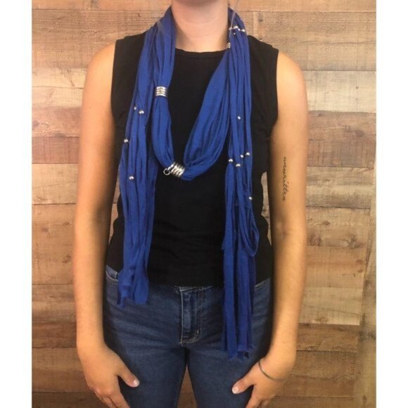 Blue Cotton 82" Scarf with Embellishments - Picture 4 of 6